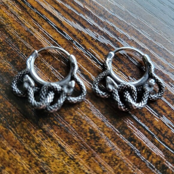 NWT STAINLESS STEEL MEDUSA/SNAKE EARRING HOOPS - Picture 1 of 5